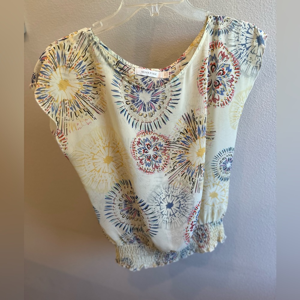 MINK PINK Revolve Crepe Rouched Top Blouse Cream Colors XS